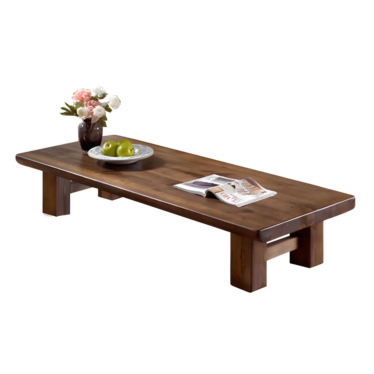 Minimalist Brown Wood Rectangular Four-Leg Coffee Table Image - 7