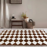 Minimalist Checkered Polyester Non-Slip Brown Area Rug Image - 4