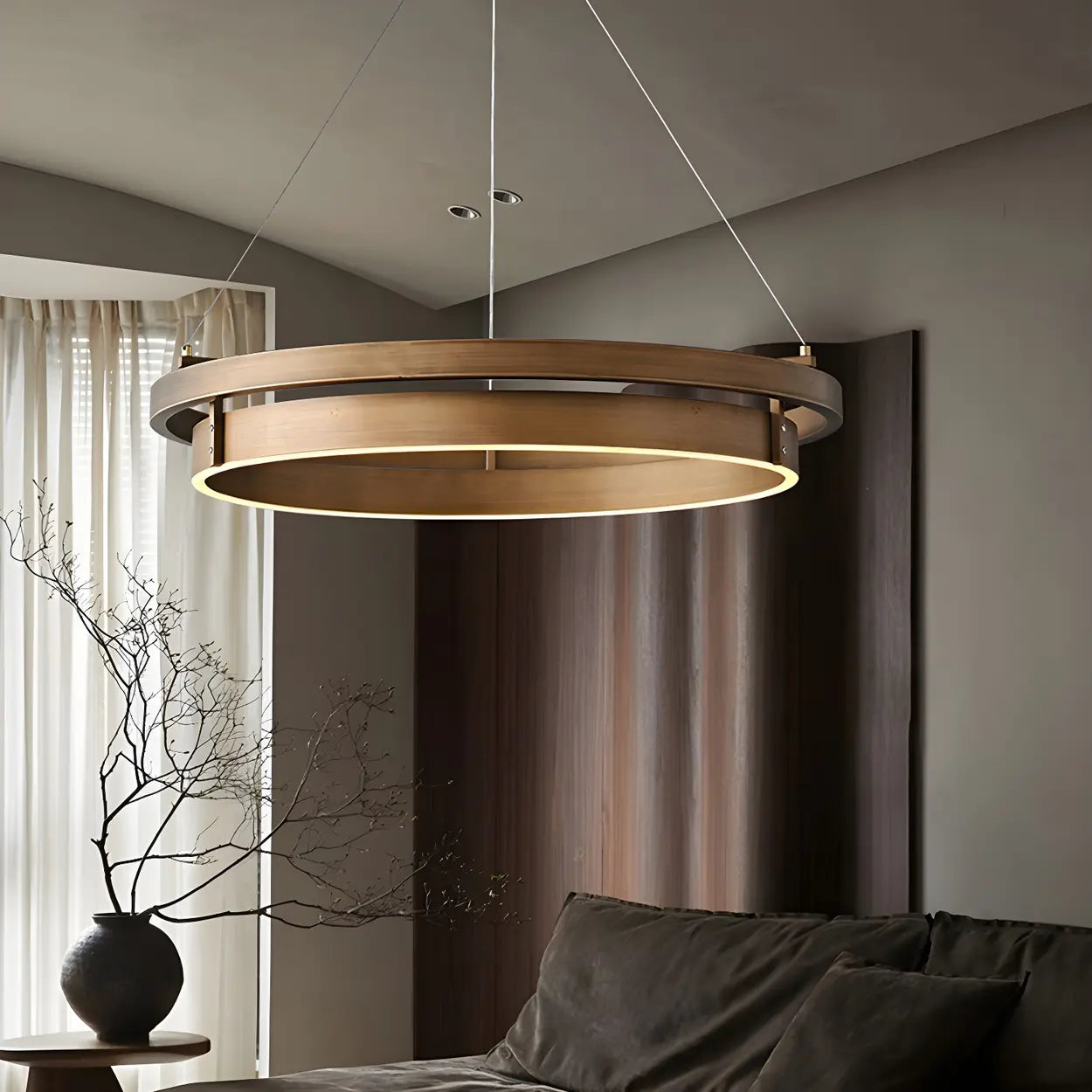 Minimalist Circle Brass LED Chandelier Adjustable Height