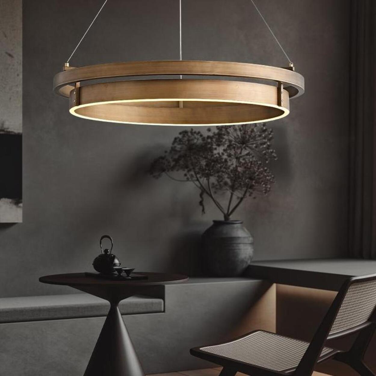 Minimalist Circle Brass LED Chandelier Adjustable Height