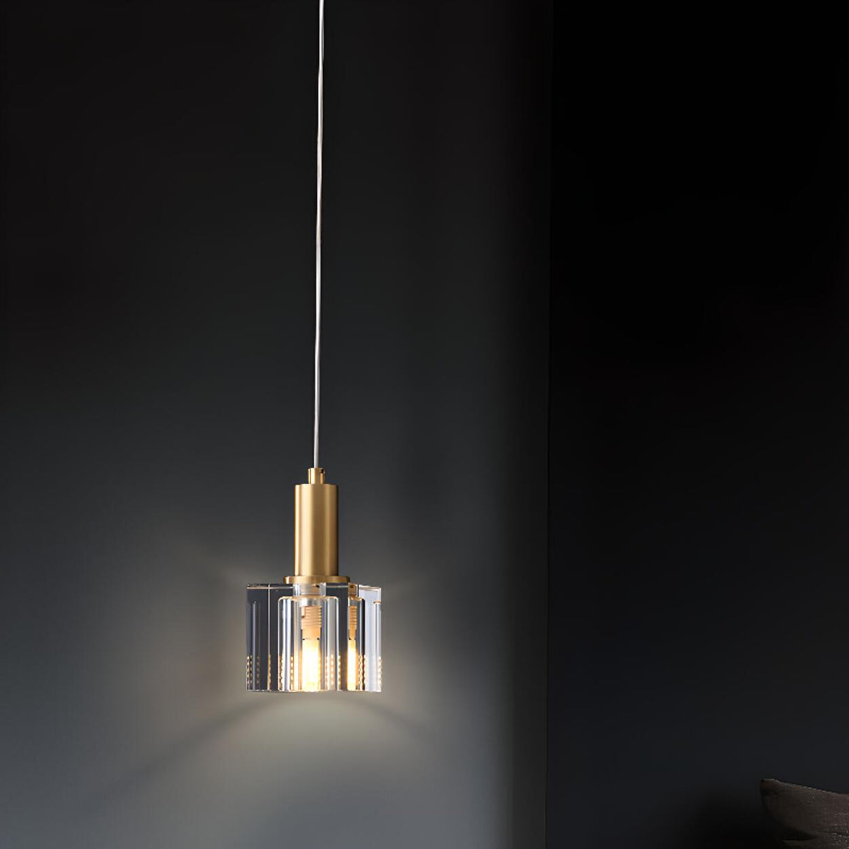 MInimalist Clear Rock Cube Crystal Pendant Light Bedroom Image - 5