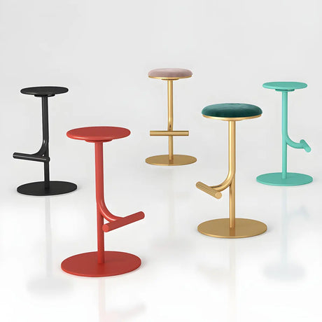 Minimalist Colorful Round Metal Adjustable Bar Stool Image - 1