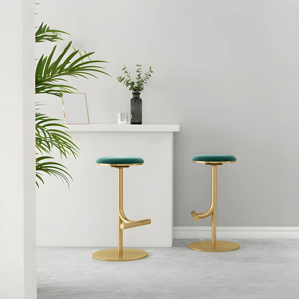 Minimalist Colorful Round Metal Adjustable Bar Stool Image - 4