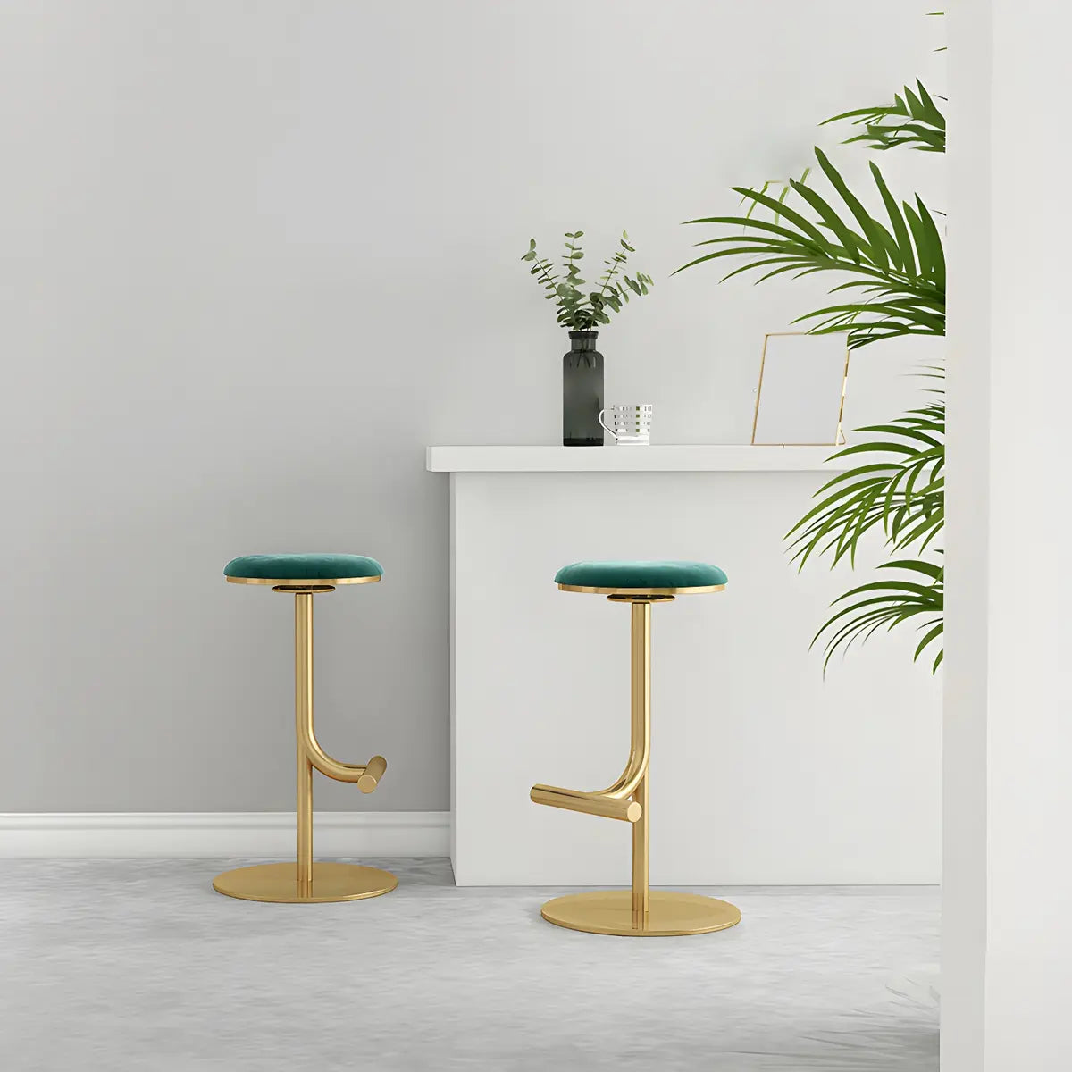 Minimalist Colorful Round Metal Adjustable Bar Stool Image - 8
