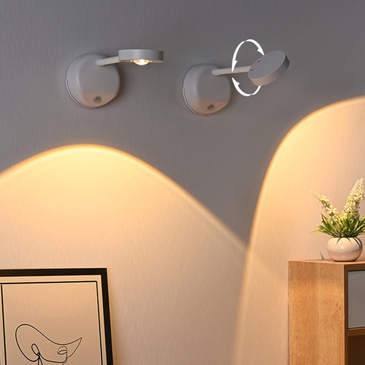 Minimalist Compact Round Rotating LED Wall Sconce Image - 3
