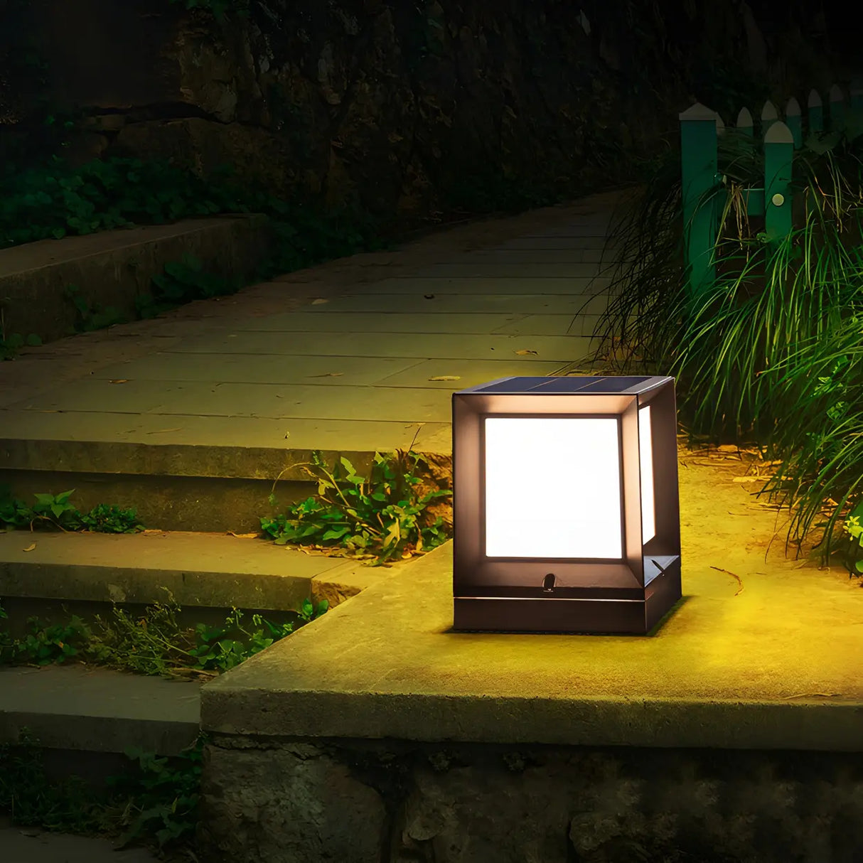 Minimalist Cube Metal Outdoor Fence Post Caps Light Image - 11