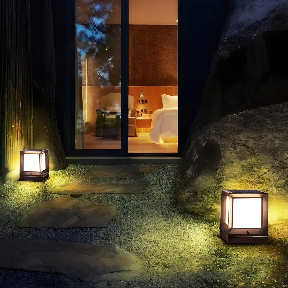 Minimalist Cube Metal Outdoor Fence Post Caps Light Image - 7