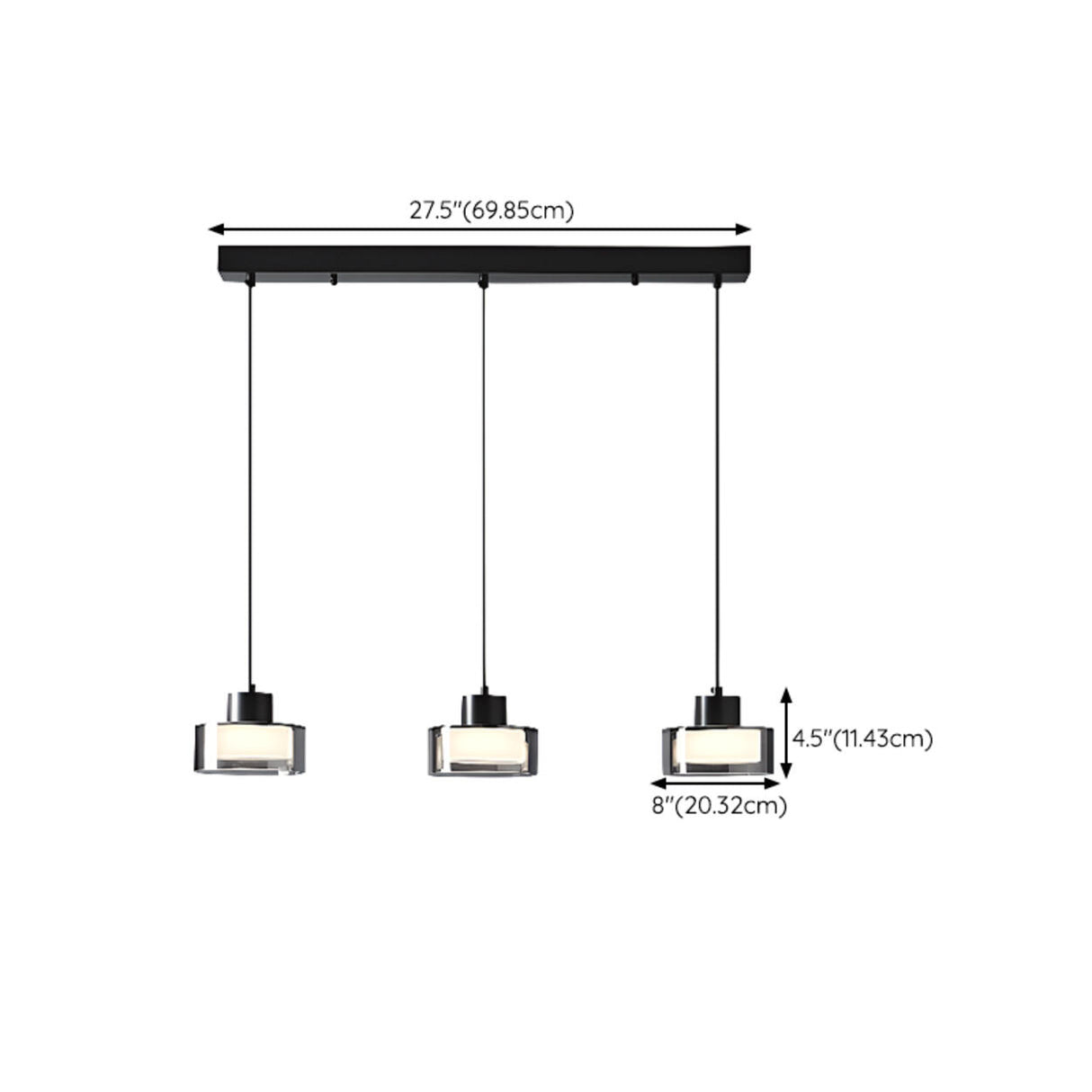 Minimalist Cylinder Glass 3-Light Island Pendant Light 