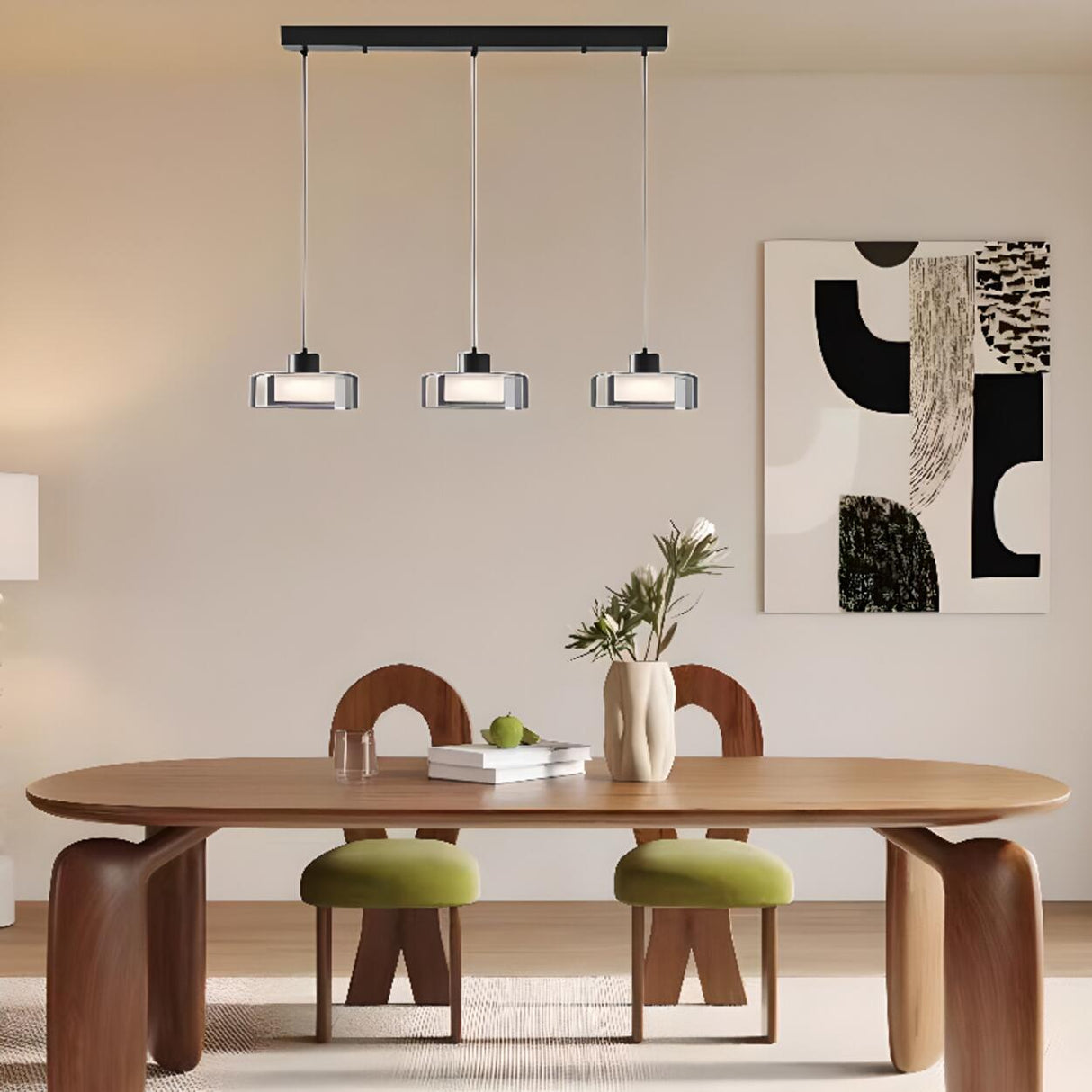 Minimalist Cylinder Glass 3-Light Island Pendant Light Image - 3