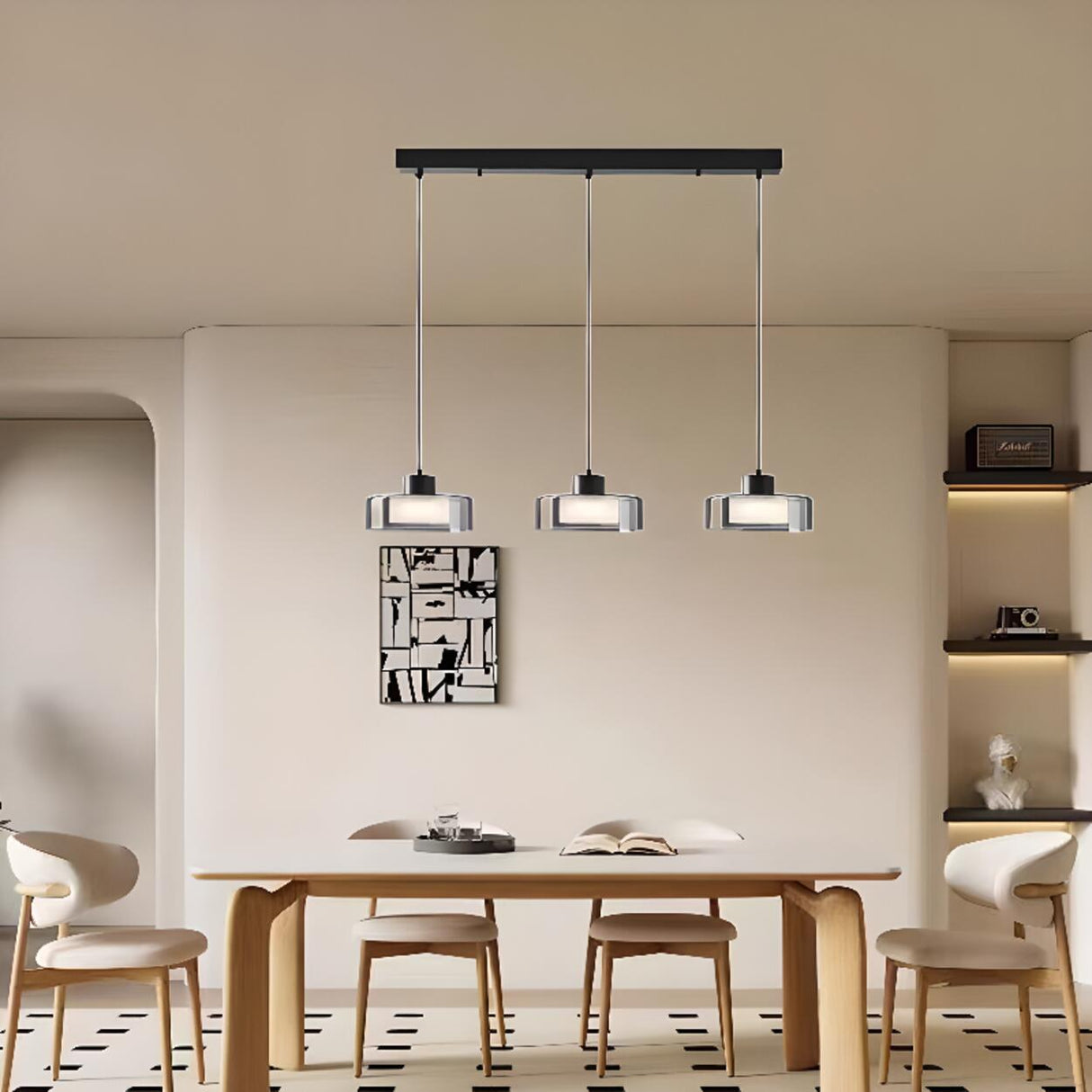 Minimalist Cylinder Glass 3-Light Island Pendant Light Image - 4
