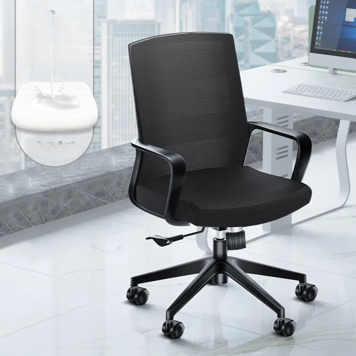 Minimalist Ergonomic Black Adjustable Mesh Office Chair Image - 3