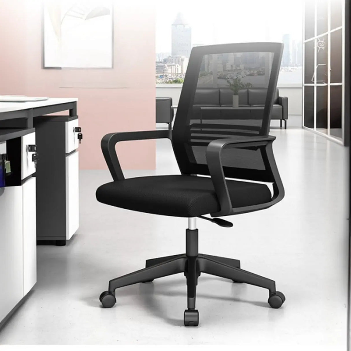 Minimalist Ergonomic Black Adjustable Mesh Office Chair Image - 4