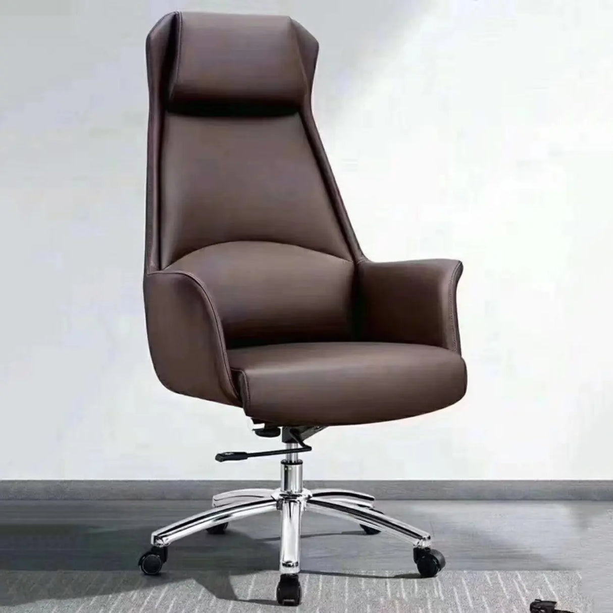 Minimalist Ergonomic Leather Brown Office Chair with Arms Image - 1