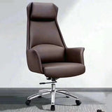 Minimalist Ergonomic Leather Brown Office Chair with Arms Image - 1