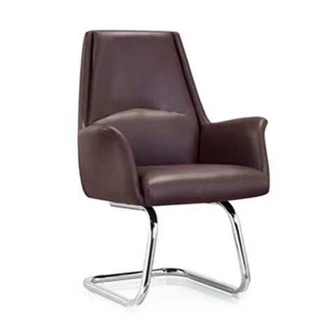Minimalist Ergonomic Leather Brown Office Chair with Arms Image - 2