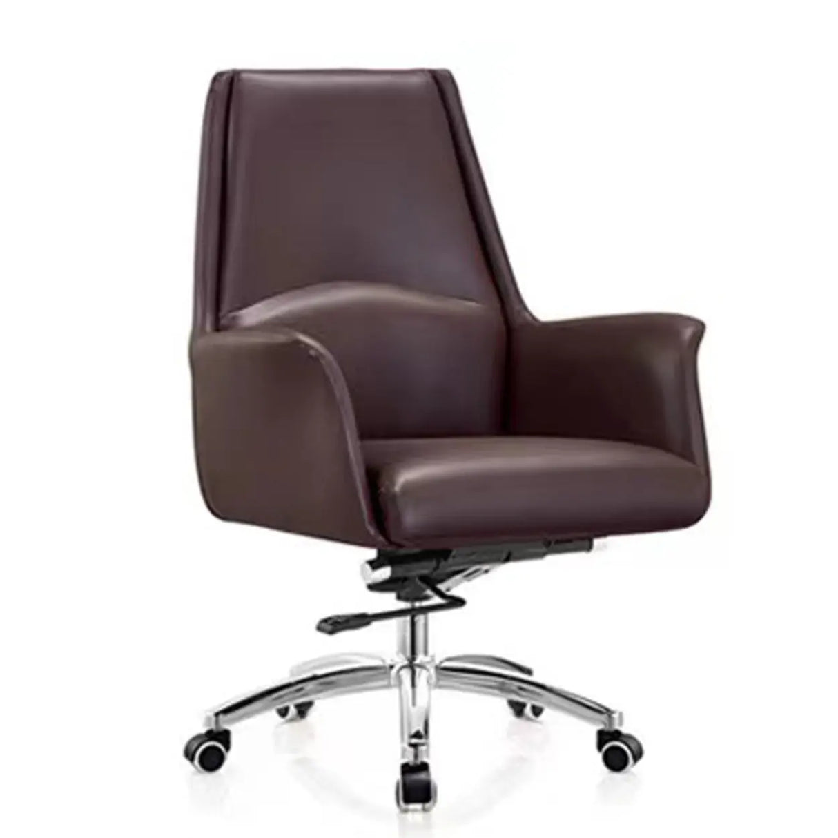 Minimalist Ergonomic Leather Brown Office Chair with Arms Image - 3