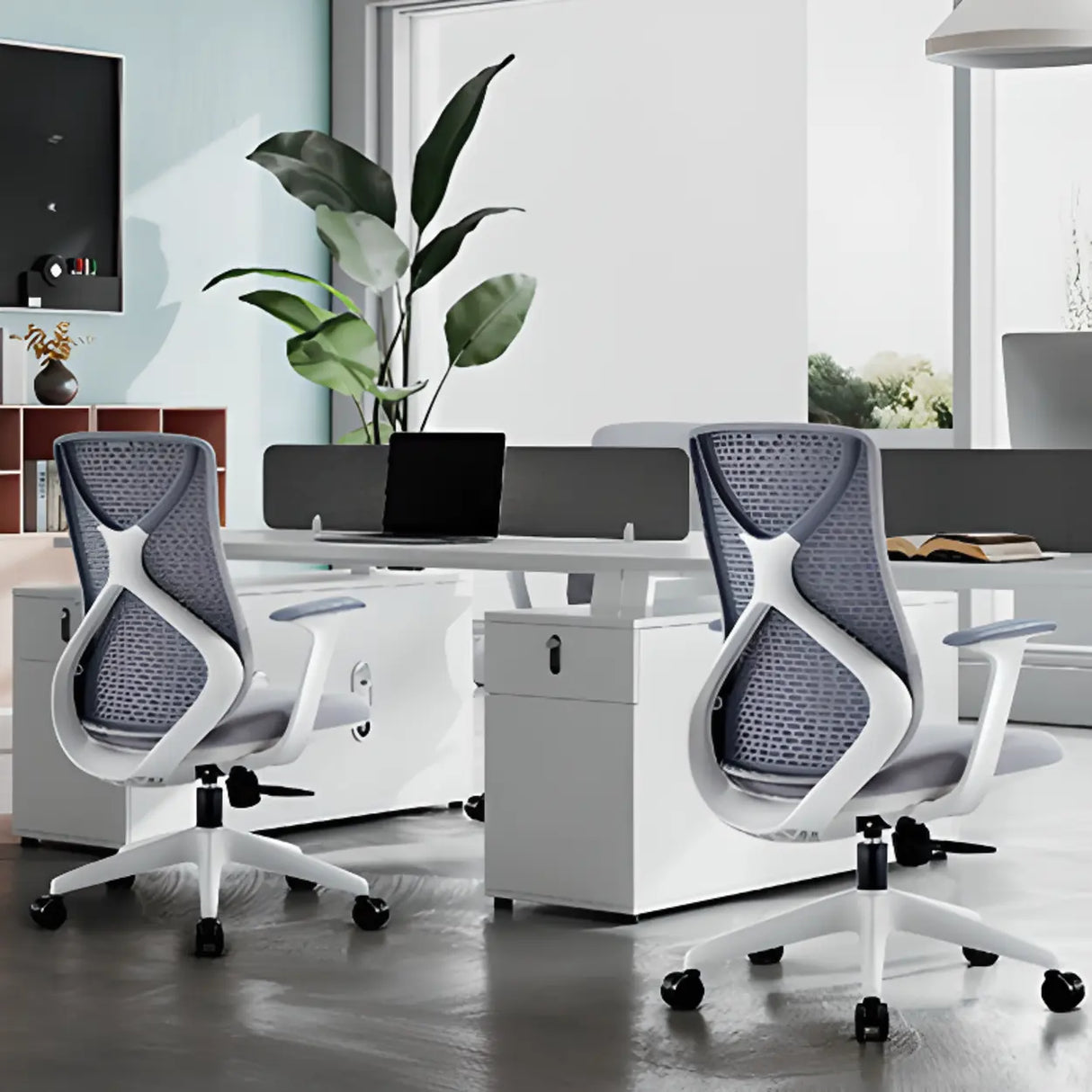 Minimalist Ergonomic Mesh Upholstered Swivel Office Chair Image - 3