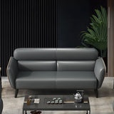 Minimalist Faux Leather Square Arm Cushion Back Sofa Image - 3