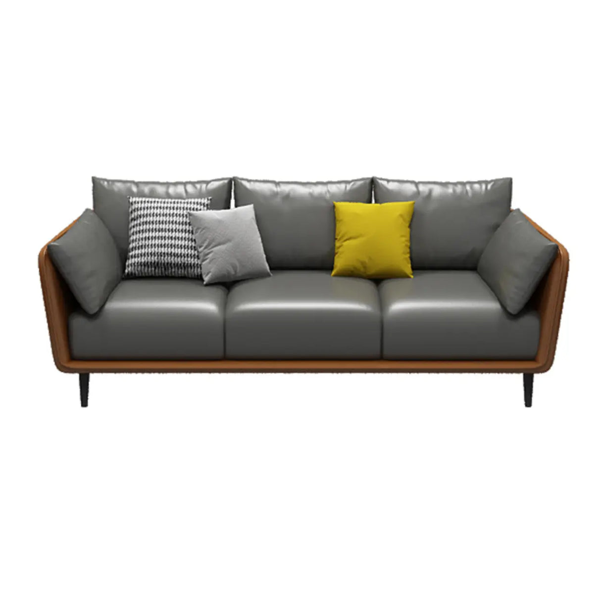 Minimalist Faux Leather Square Arm Pillow Back Sofa Image - 14