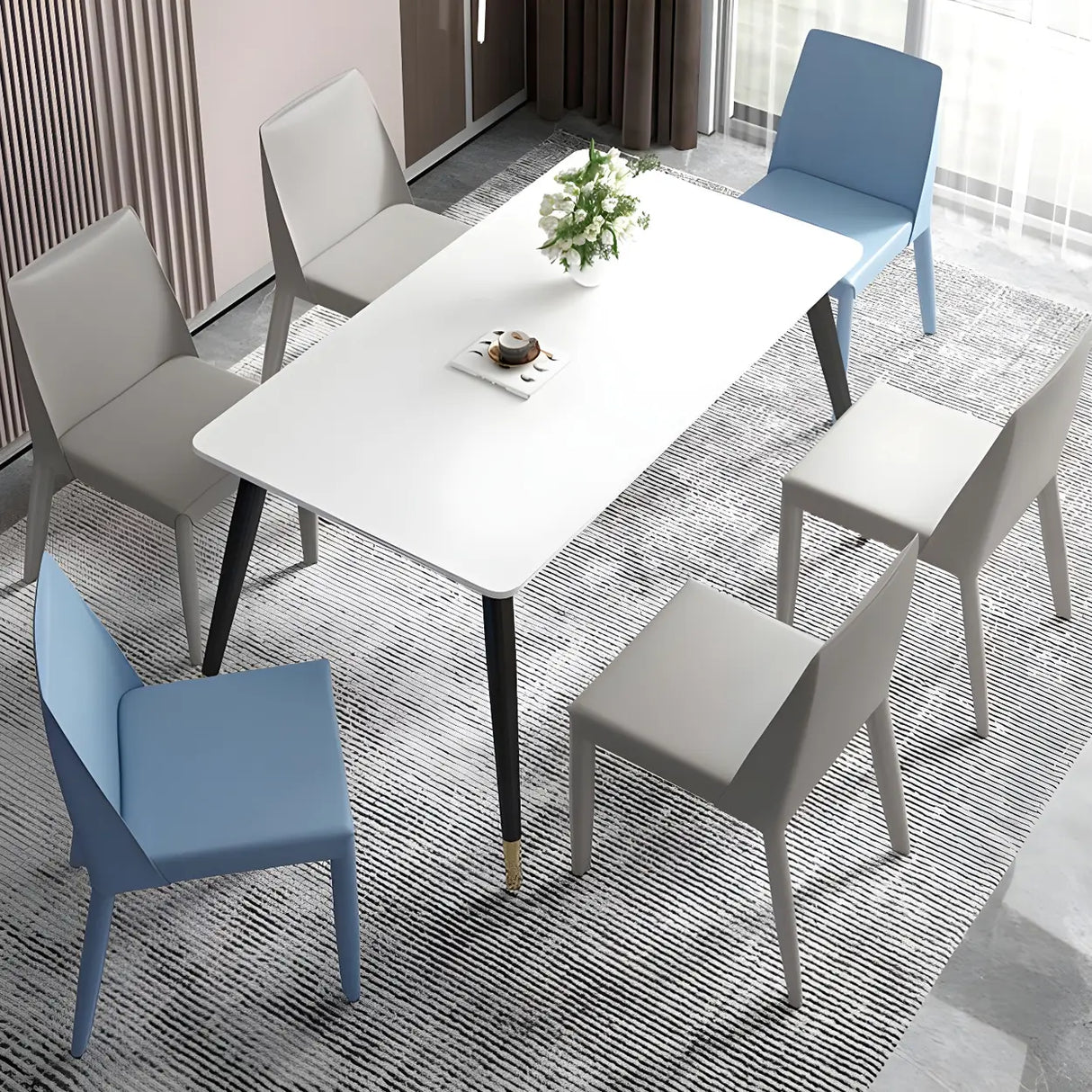 Minimalist Four Metal Legs Leather Dining Side Chair Image - 17