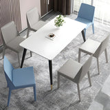 Minimalist Four Metal Legs Leather Dining Side Chair Image - 17