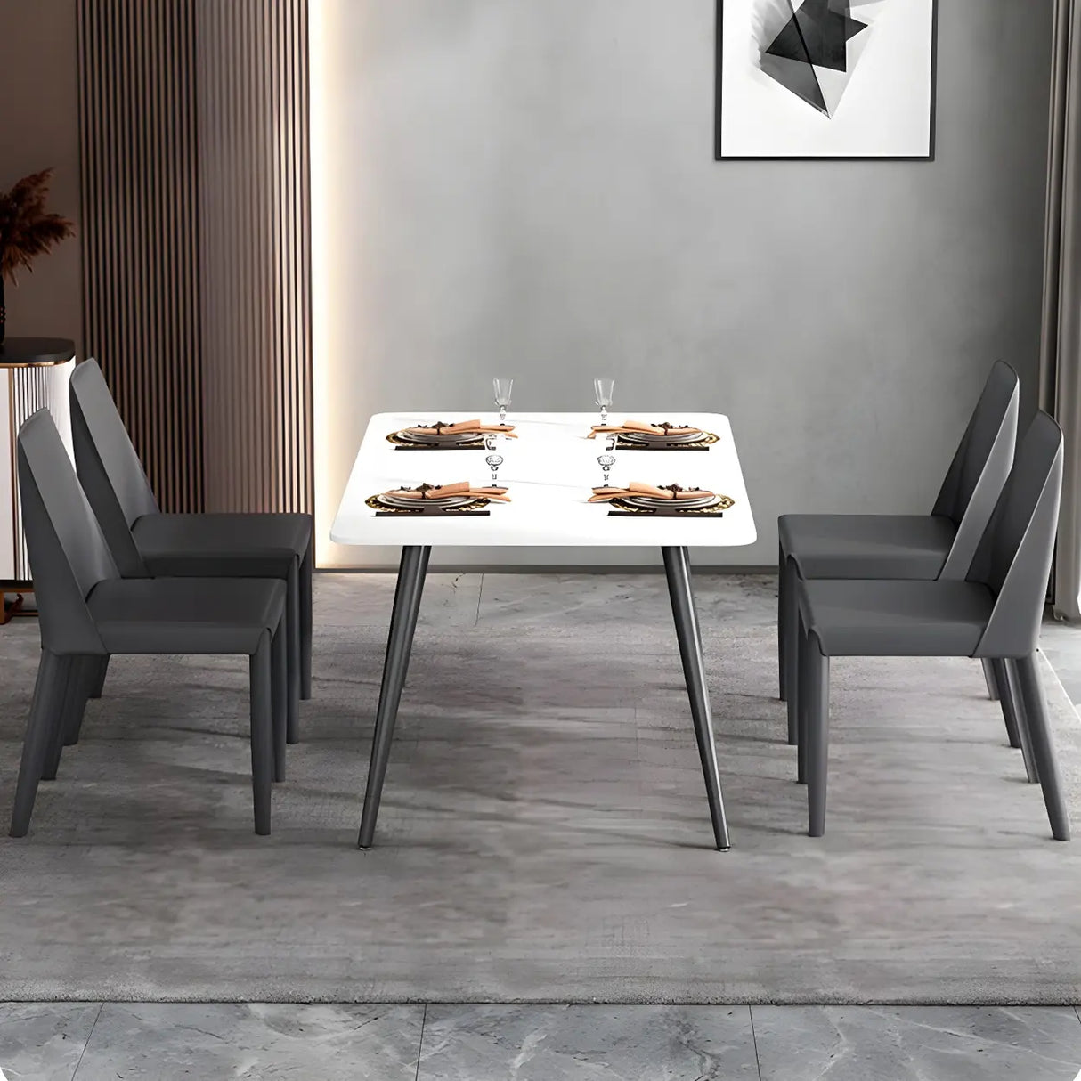 Minimalist Four Metal Legs Leather Dining Side Chair Image - 20