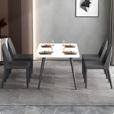 Minimalist Four Metal Legs Leather Dining Side Chair Image - 20