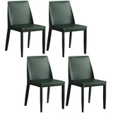 Minimalist Four Metal Legs Leather Dining Side Chair Image - 28