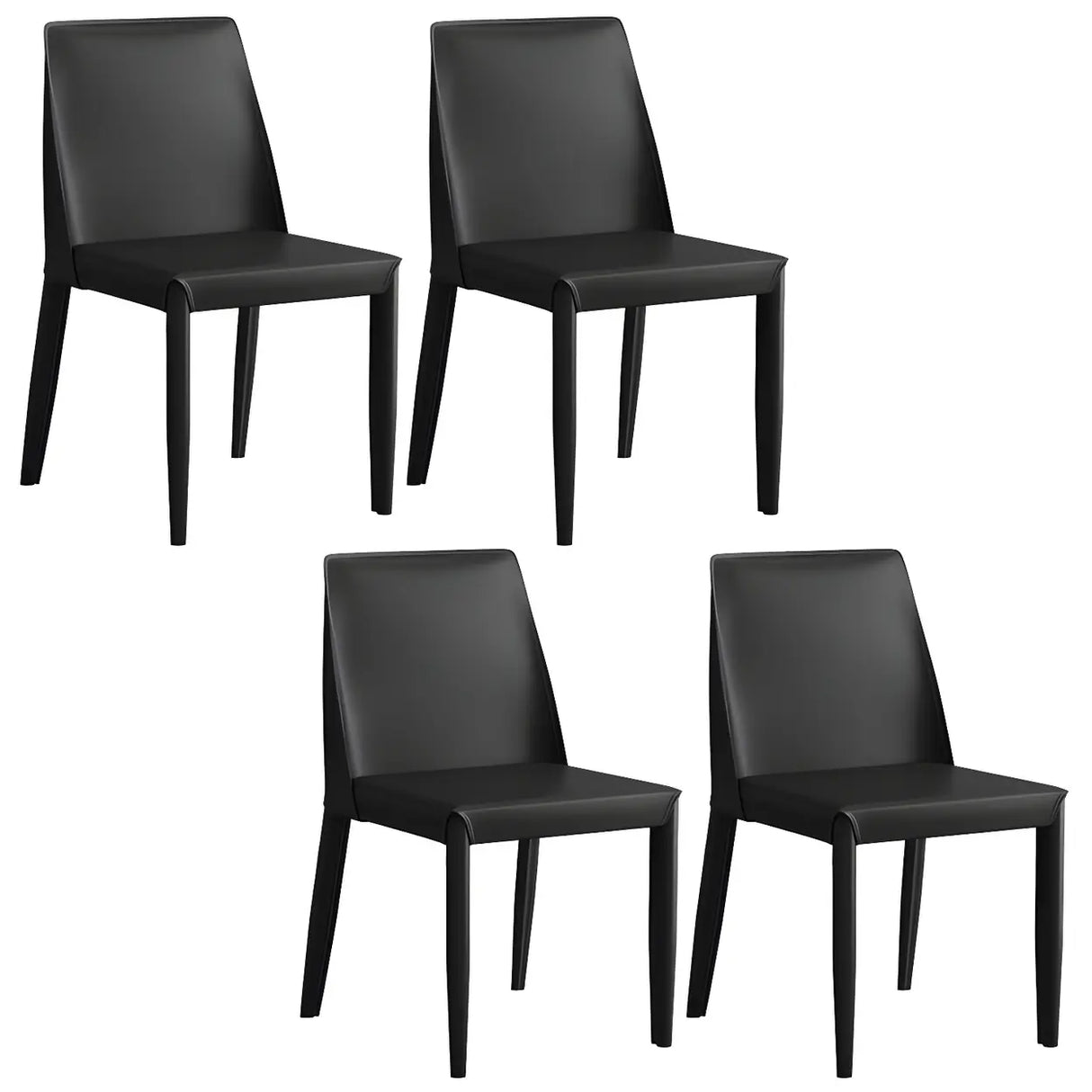 Minimalist Four Metal Legs Leather Dining Side Chair Image - 4