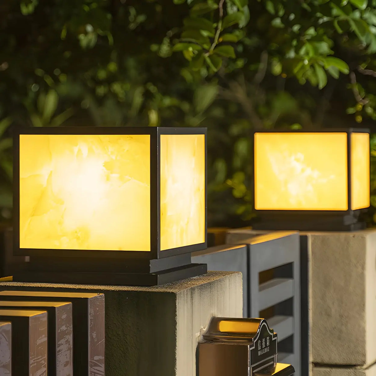 Minimalist Geometric Cube Garden Outdoor Post Lamp Image - 1
