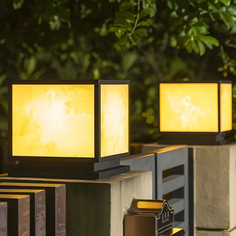 Minimalist Geometric Cube Garden Outdoor Post Lamp Image - 1