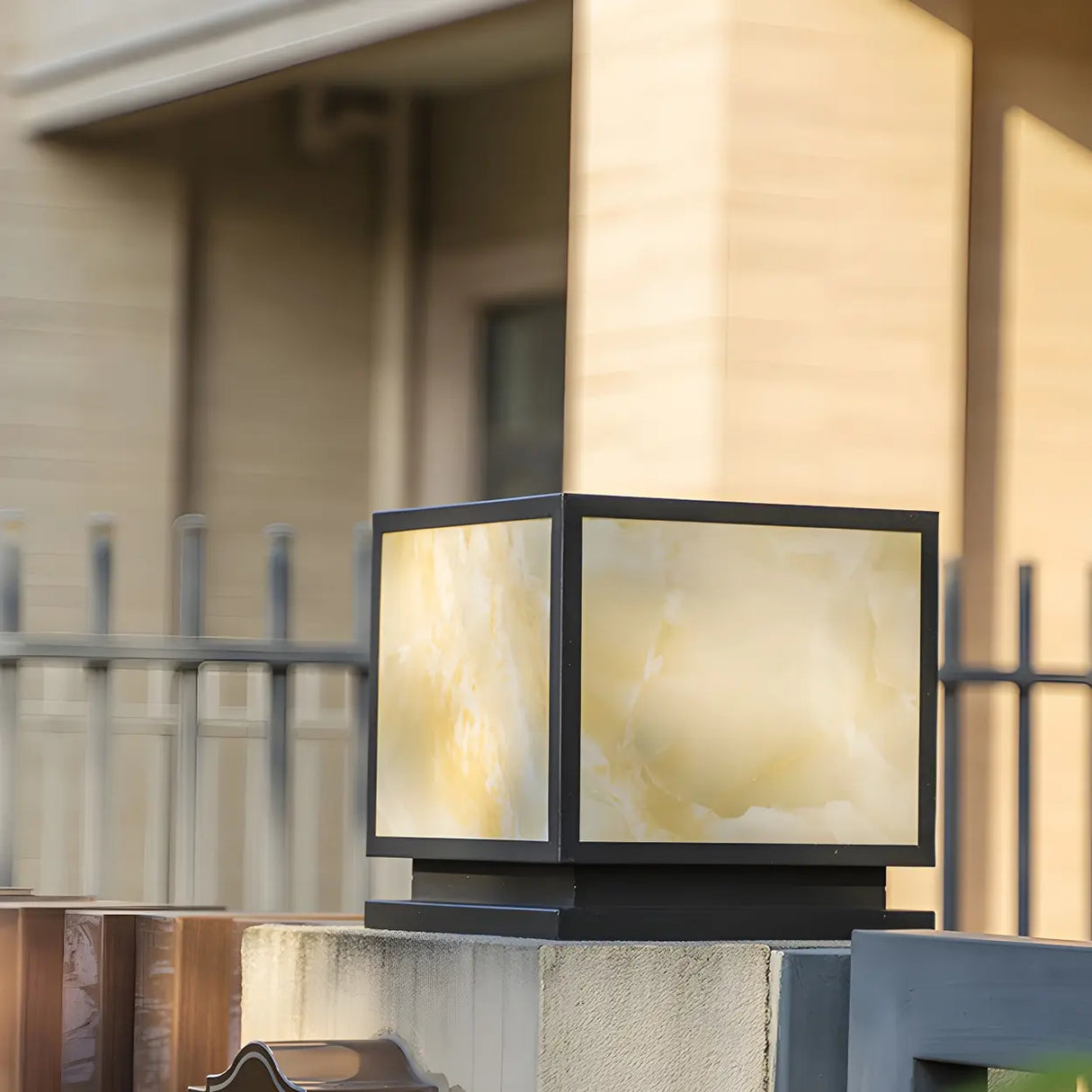 Minimalist Geometric Cube Garden Outdoor Post Lamp Image - 12
