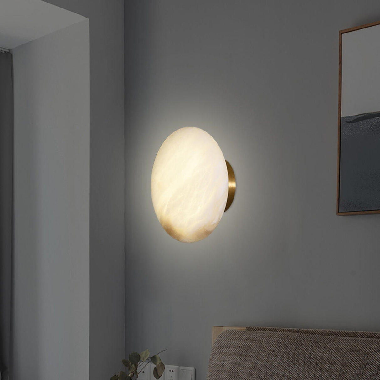 Minimalist Geometric White Alabaster Wall Sconce Image - 2