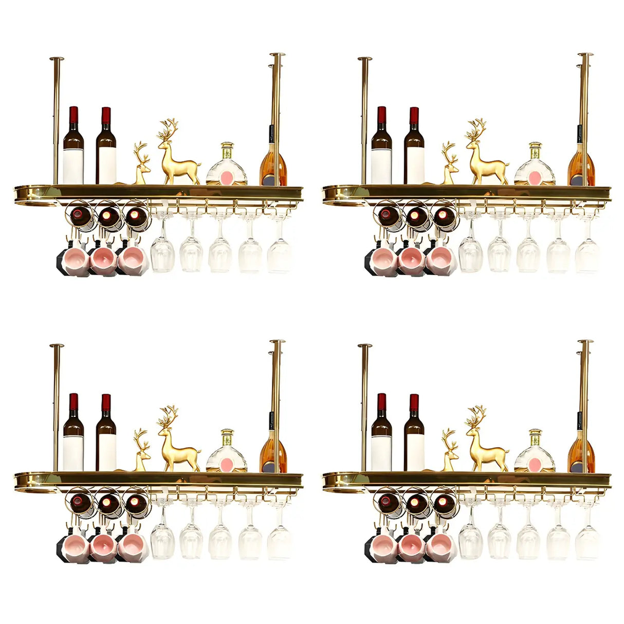Minimalist Gold Oval Metal Hanging Bar Stackable Wine Rack Image - 35