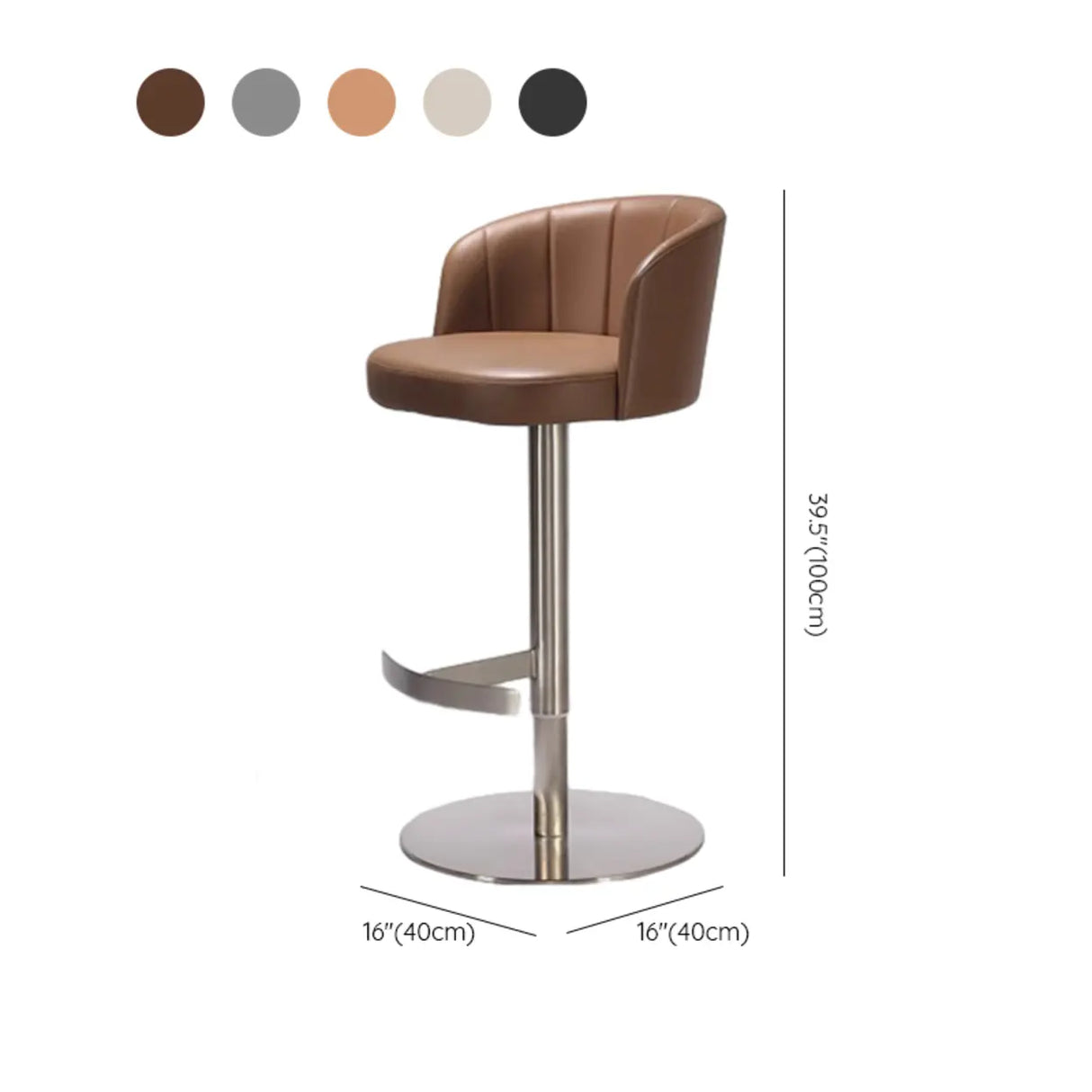 Minimalist Gray Rotatable Backrest Barrel Seat Bar Stool 