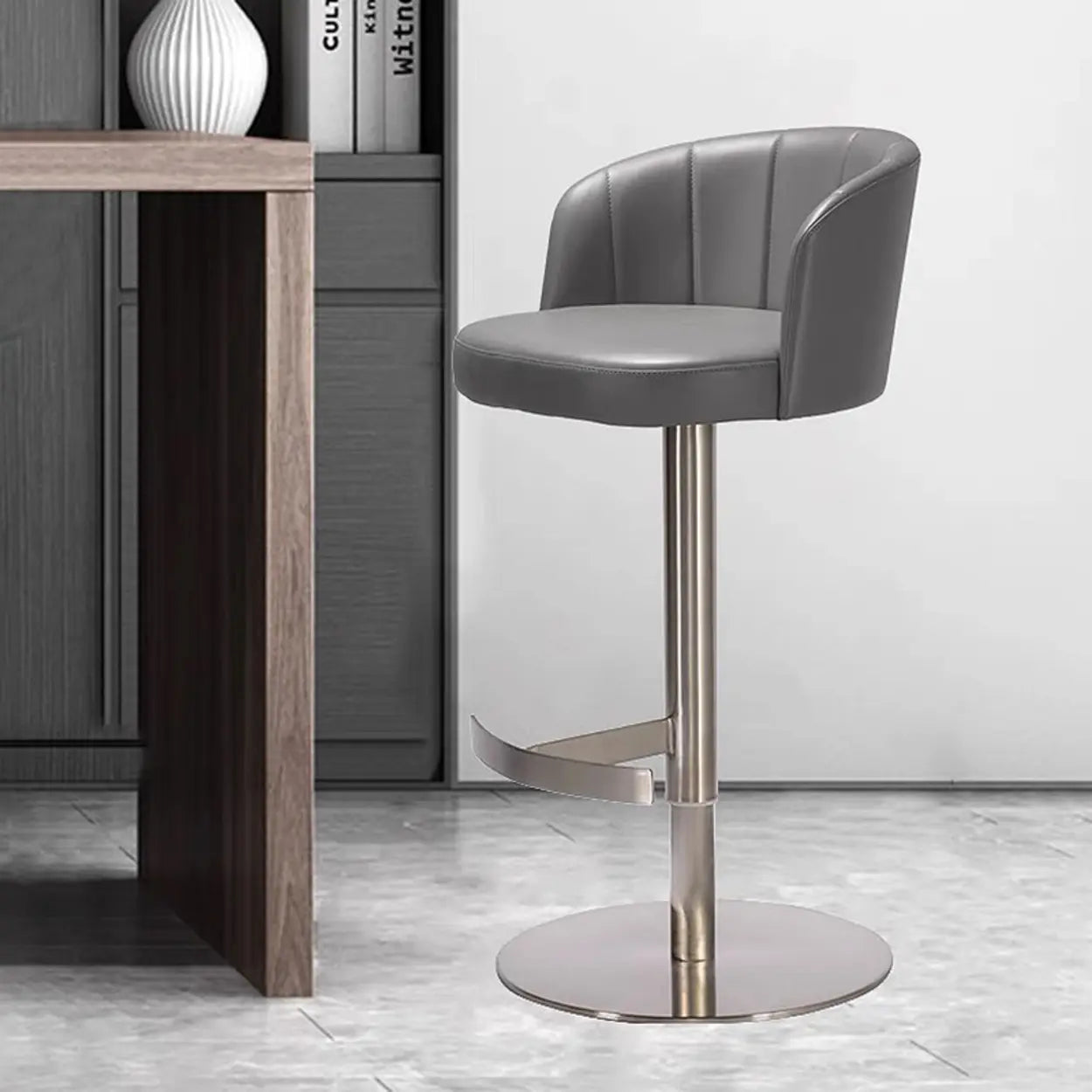 Minimalist Gray Rotatable Backrest Barrel Seat Bar Stool Image - 2