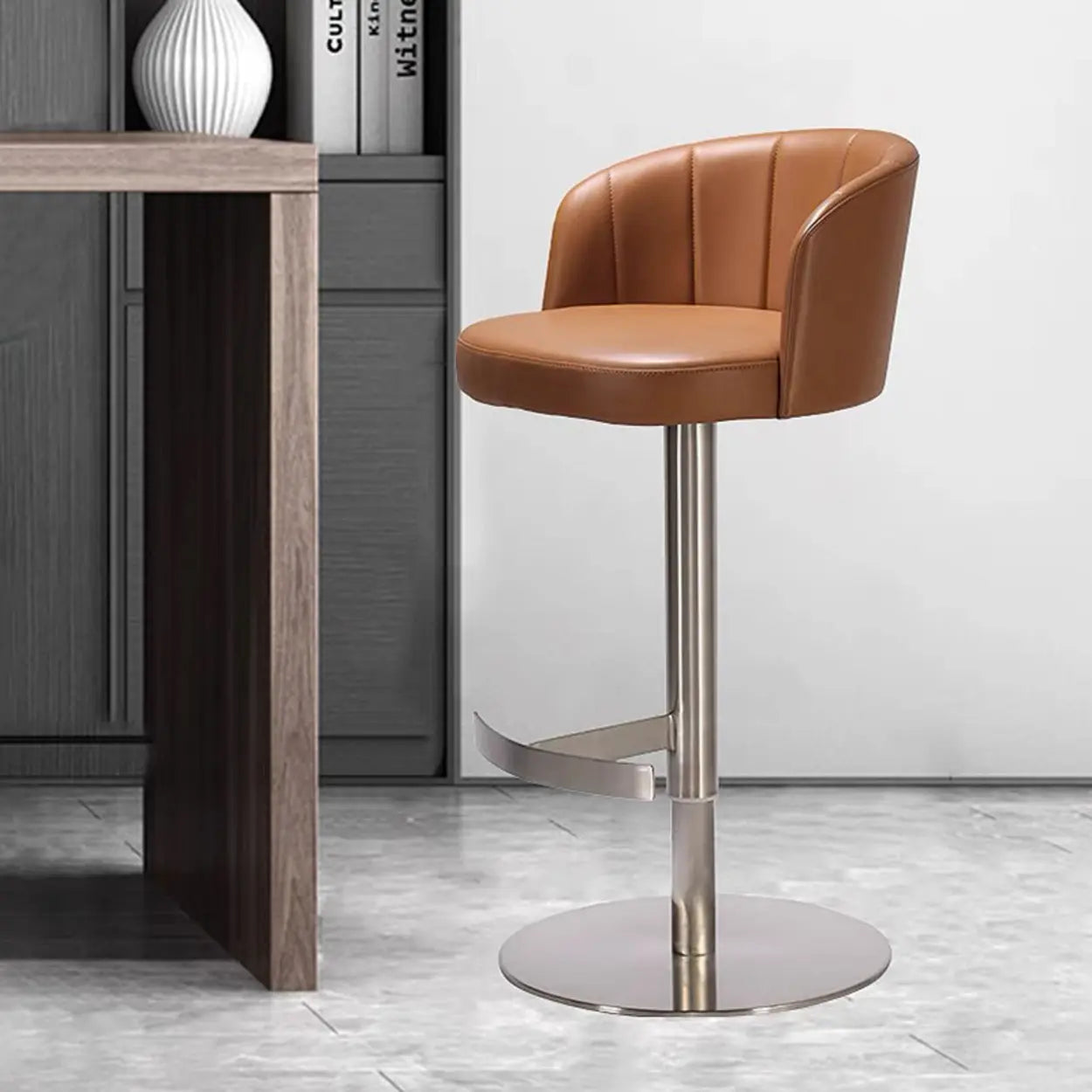 Minimalist Gray Rotatable Backrest Barrel Seat Bar Stool Image - 4