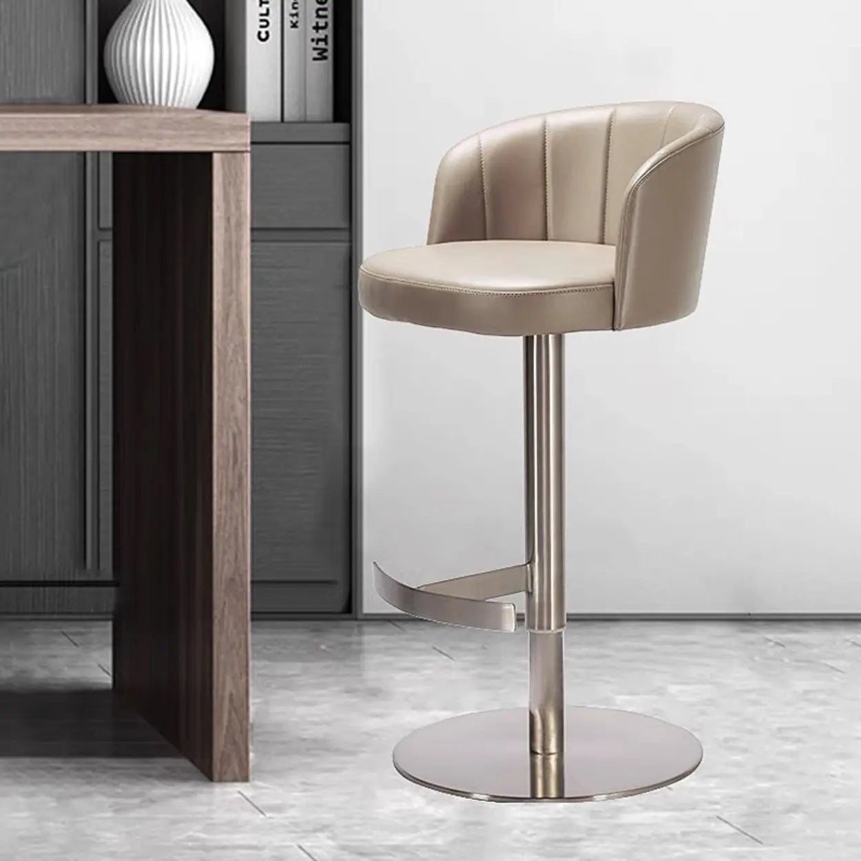 Minimalist Gray Rotatable Backrest Barrel Seat Bar Stool Image - 6