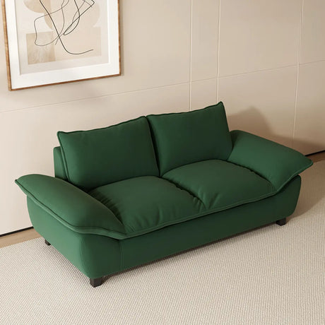Minimalist Green Flannel Two Seats Foam Fill Sofa Image - 2