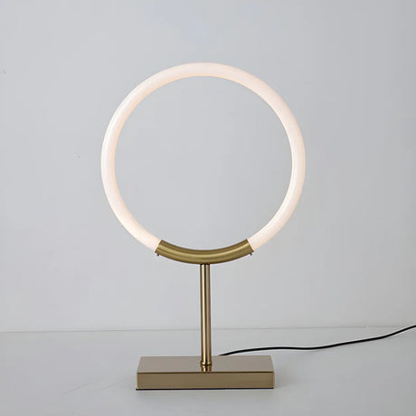 Minimalist Halo Ring Brass Base LED Bedroom Table Lamp Image - 1