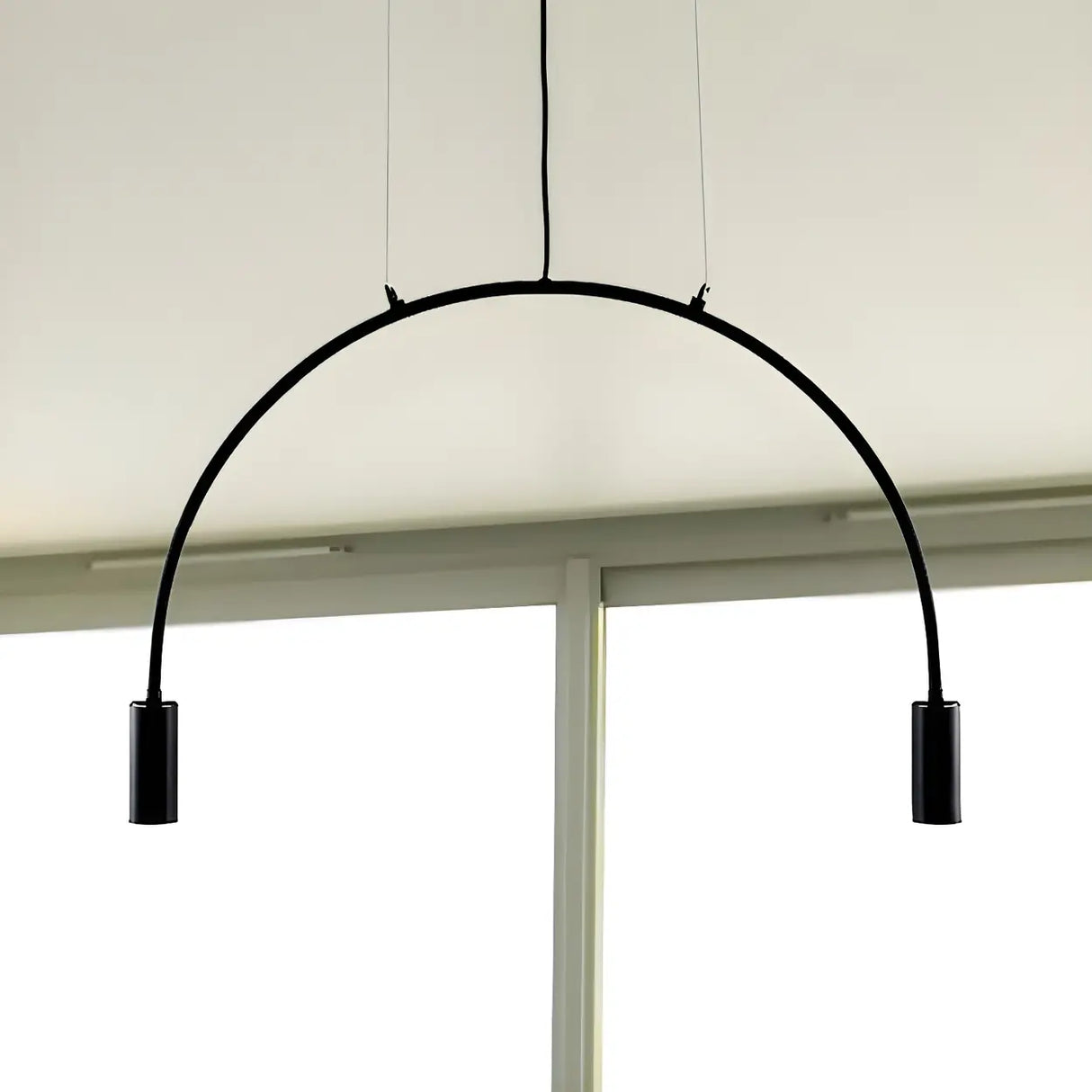 Minimalist Large Black Arched Metal LED Pendant Light Image - 1