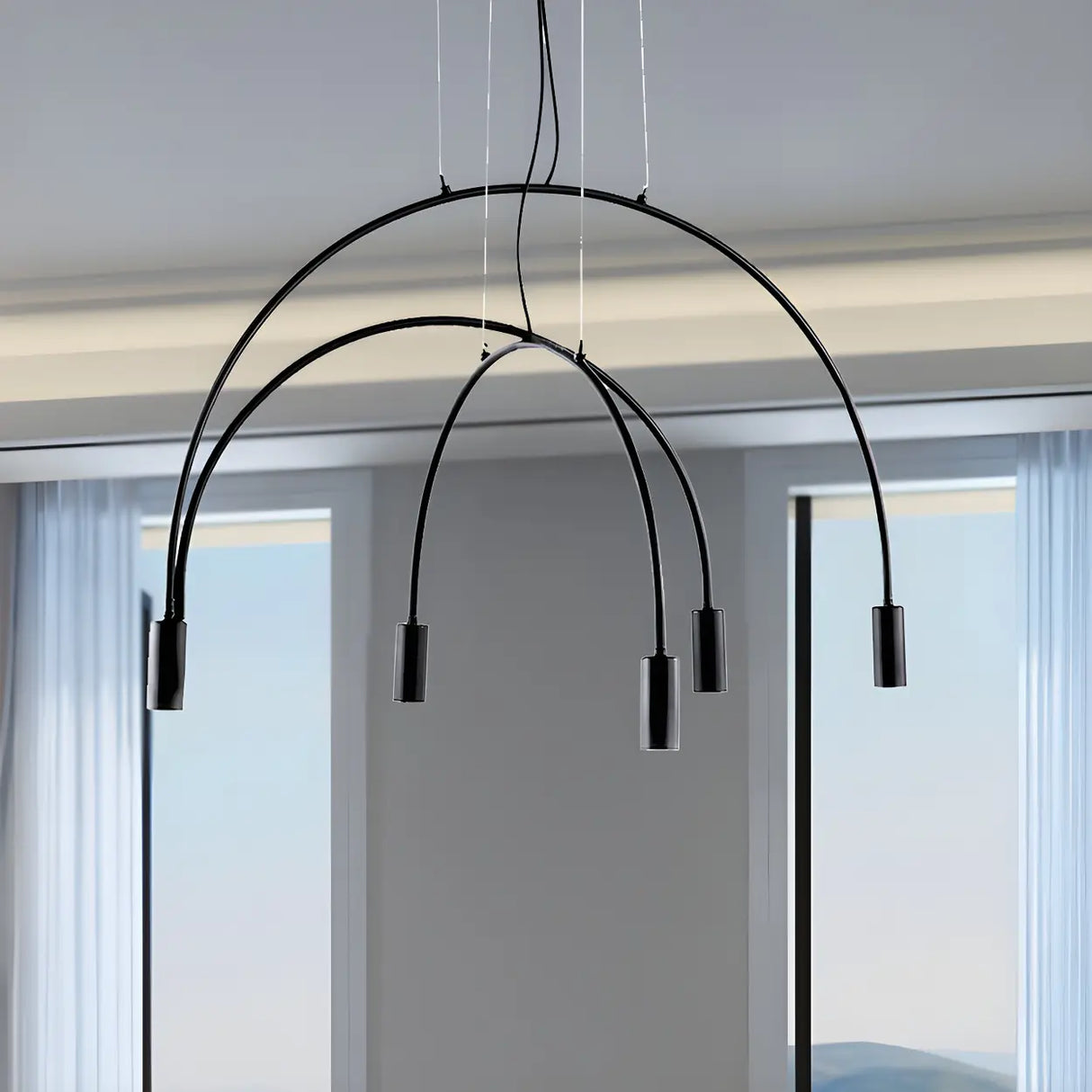 Minimalist Large Black Arched Metal LED Pendant Light Image - 10