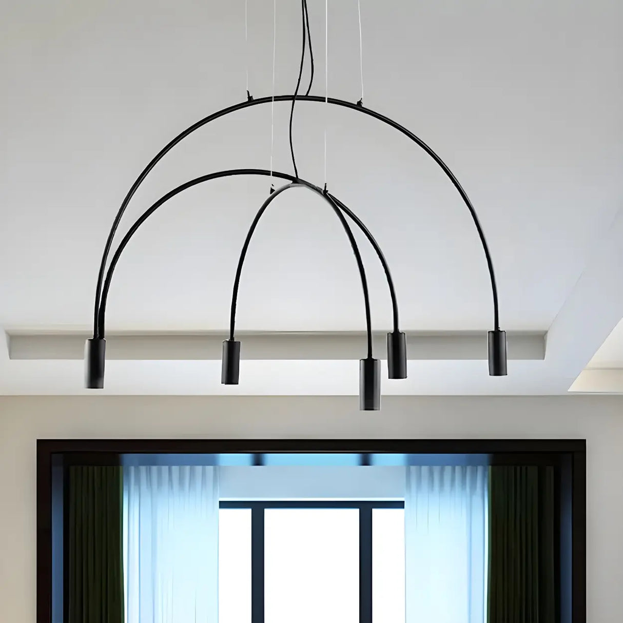 Minimalist Large Black Arched Metal LED Pendant Light Image - 11