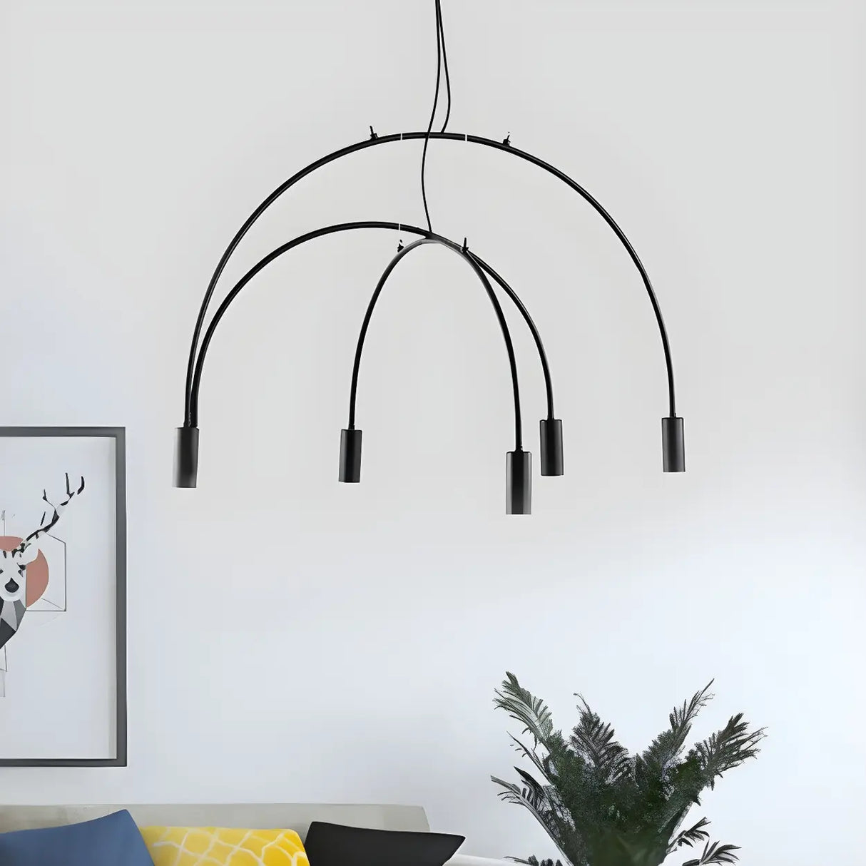 Minimalist Large Black Arched Metal LED Pendant Light Image - 12