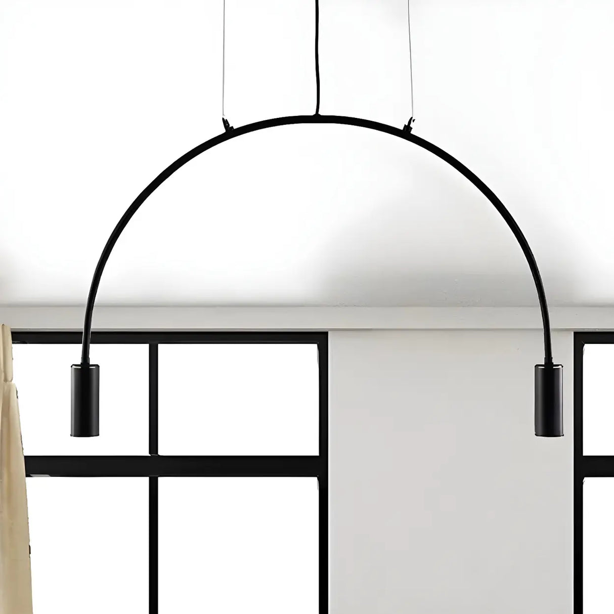 Minimalist Large Black Arched Metal LED Pendant Light Image - 2