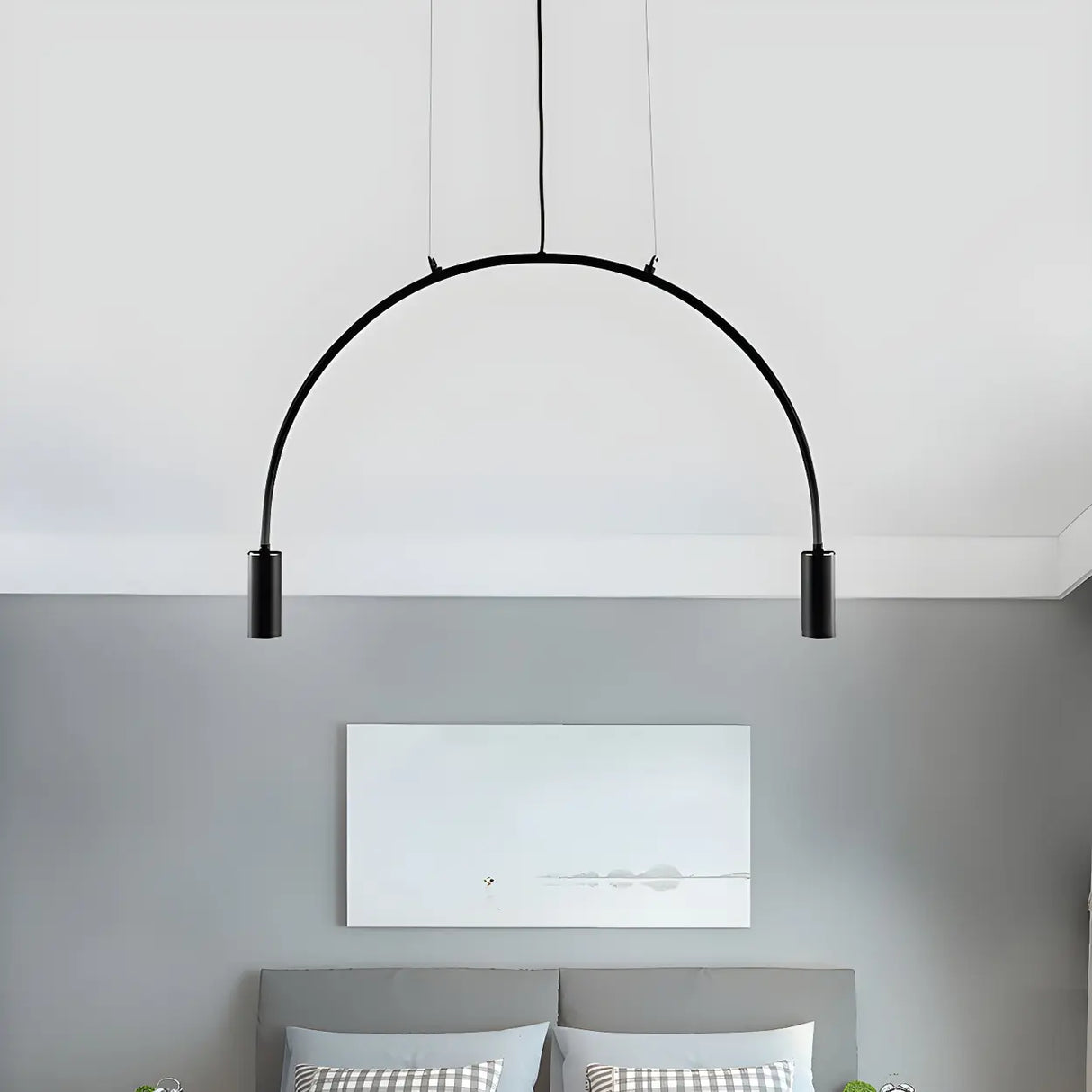 Minimalist Large Black Arched Metal LED Pendant Light Image - 3
