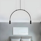 Minimalist Large Black Arched Metal LED Pendant Light Image - 3