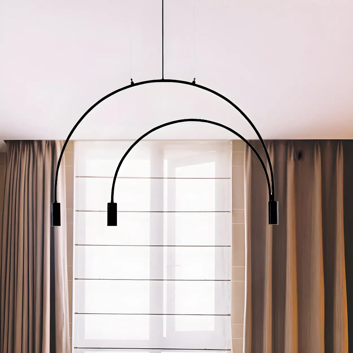 Minimalist Large Black Arched Metal LED Pendant Light Image - 6