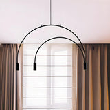 Minimalist Large Black Arched Metal LED Pendant Light Image - 6