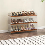 Minimalist Layered Wood Shoe Rack Brown 5 Tiers Storage Image - 5